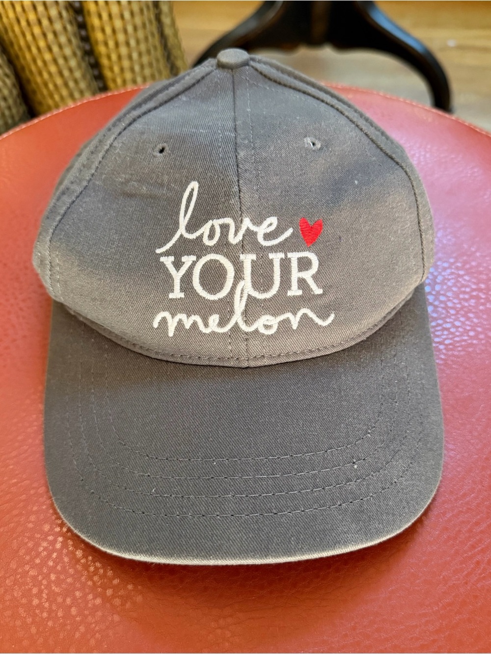 Love Your Melon Adjustable Gray Baseball Hat with Red Heart Accent